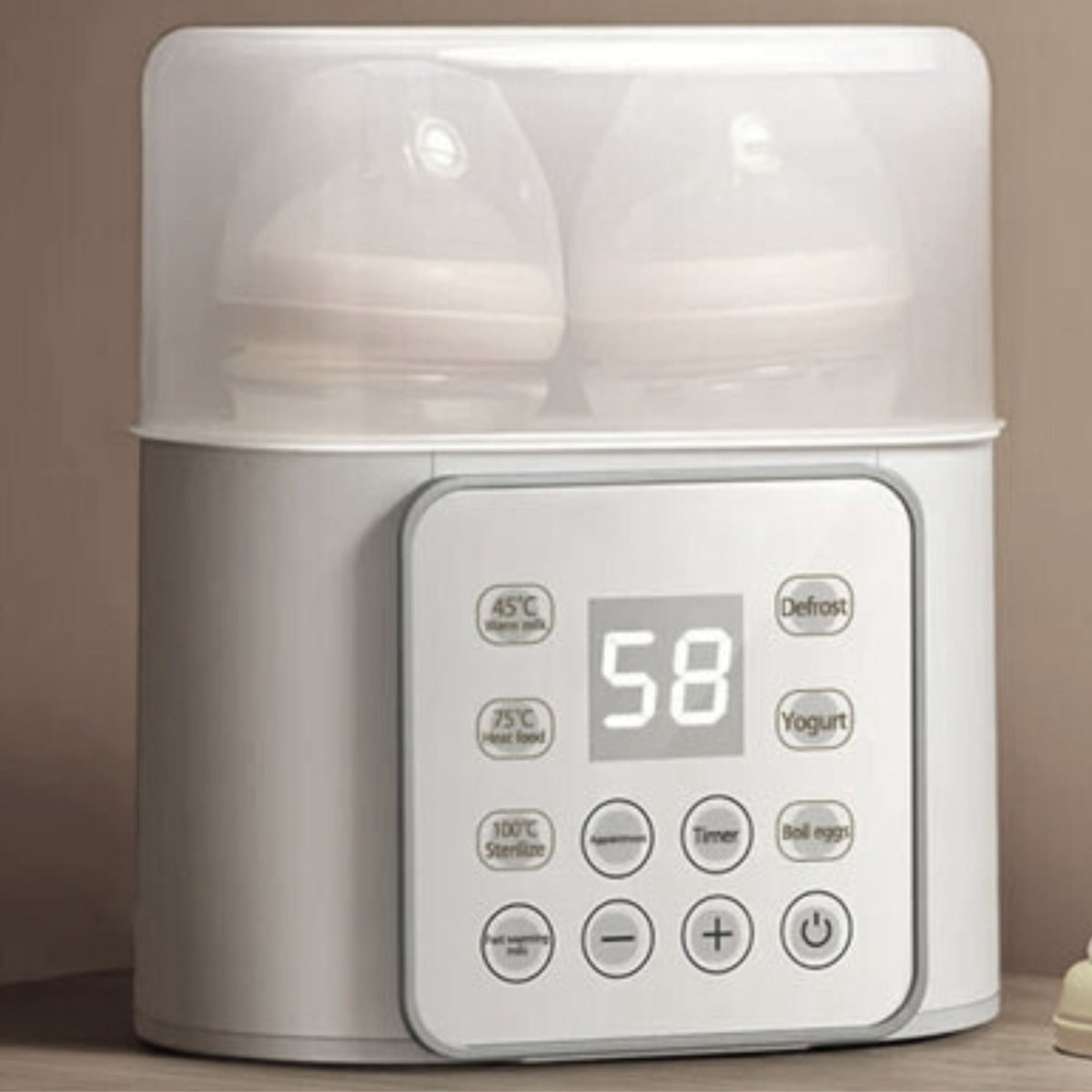 Chauffe biberon avec couvercle transparent et panneau de commande tactile