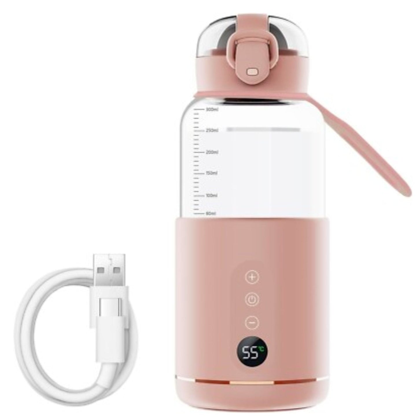 Chauffe biberon nomade rose avec dragonne et câble USB
