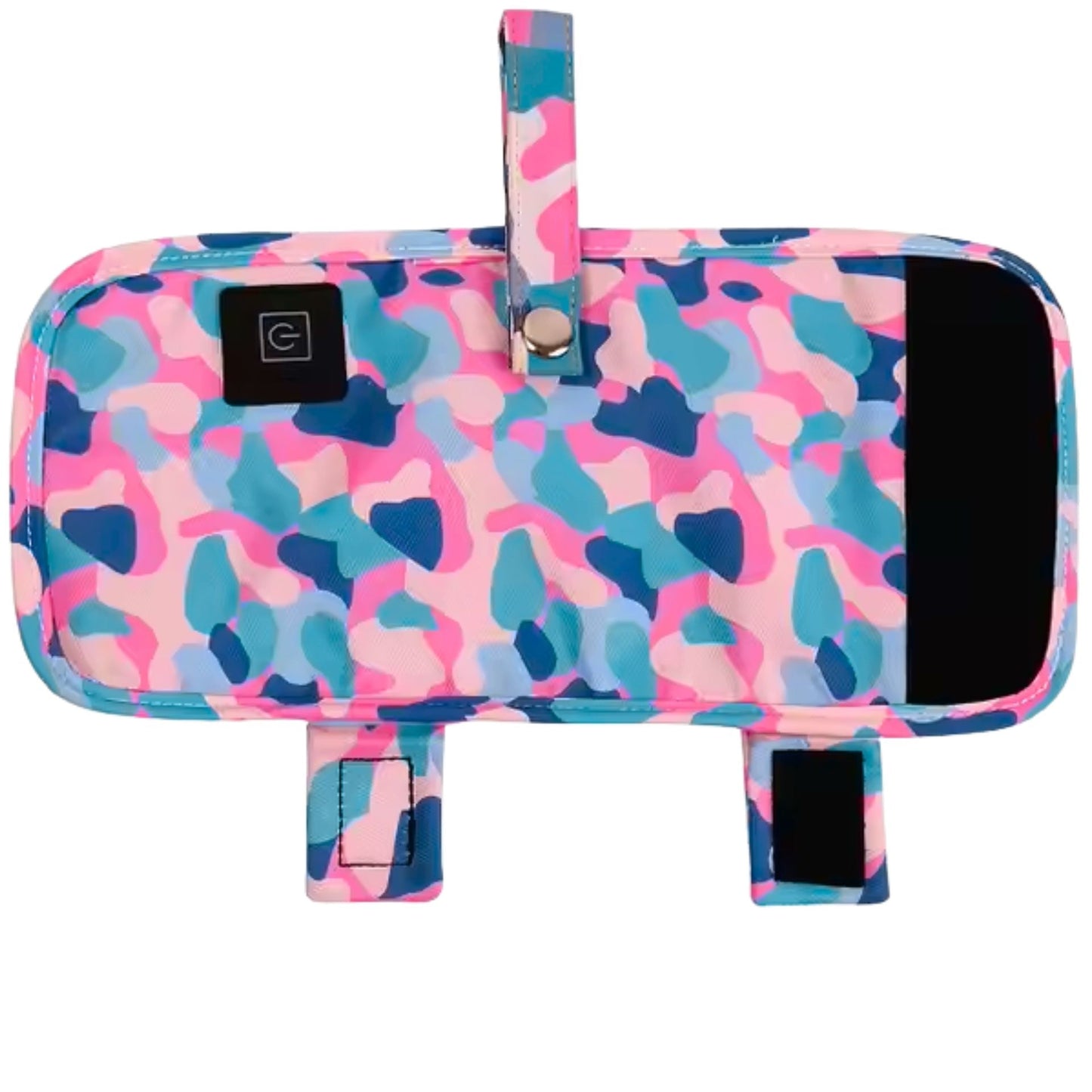 Chauffe biberon nomade camouflage rose déplié à plat avec sangle