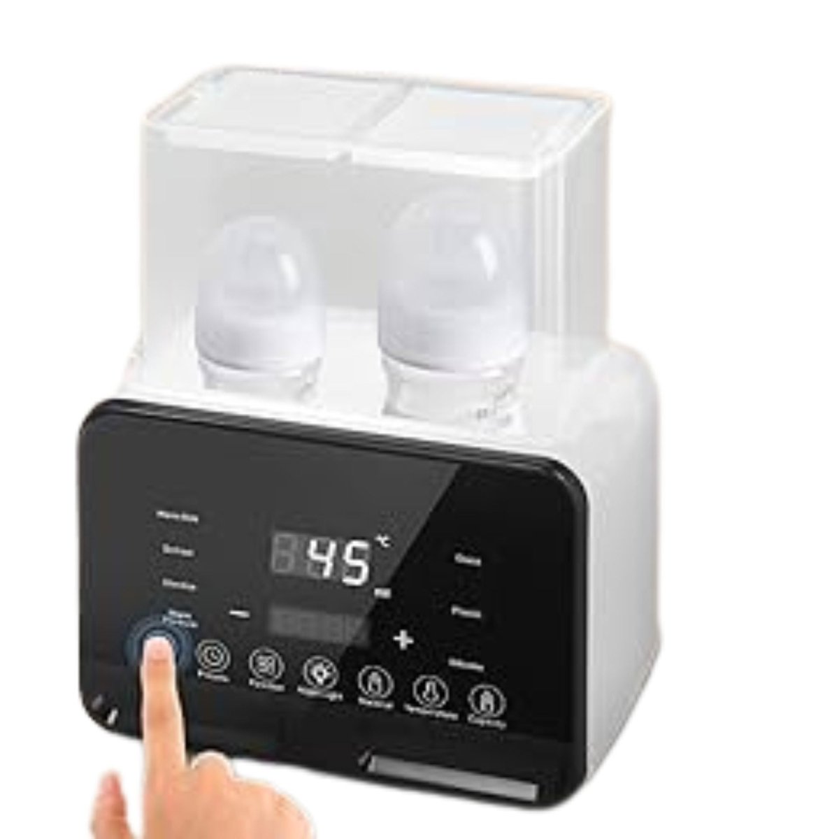 chauffe biberon tactile avec main activant le bouton de démarrage