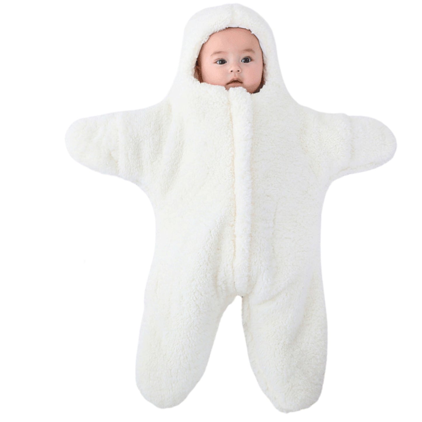 Nid d’ange bebe blanc avec bébé réveillé, bien installé et regardant vers l’avant