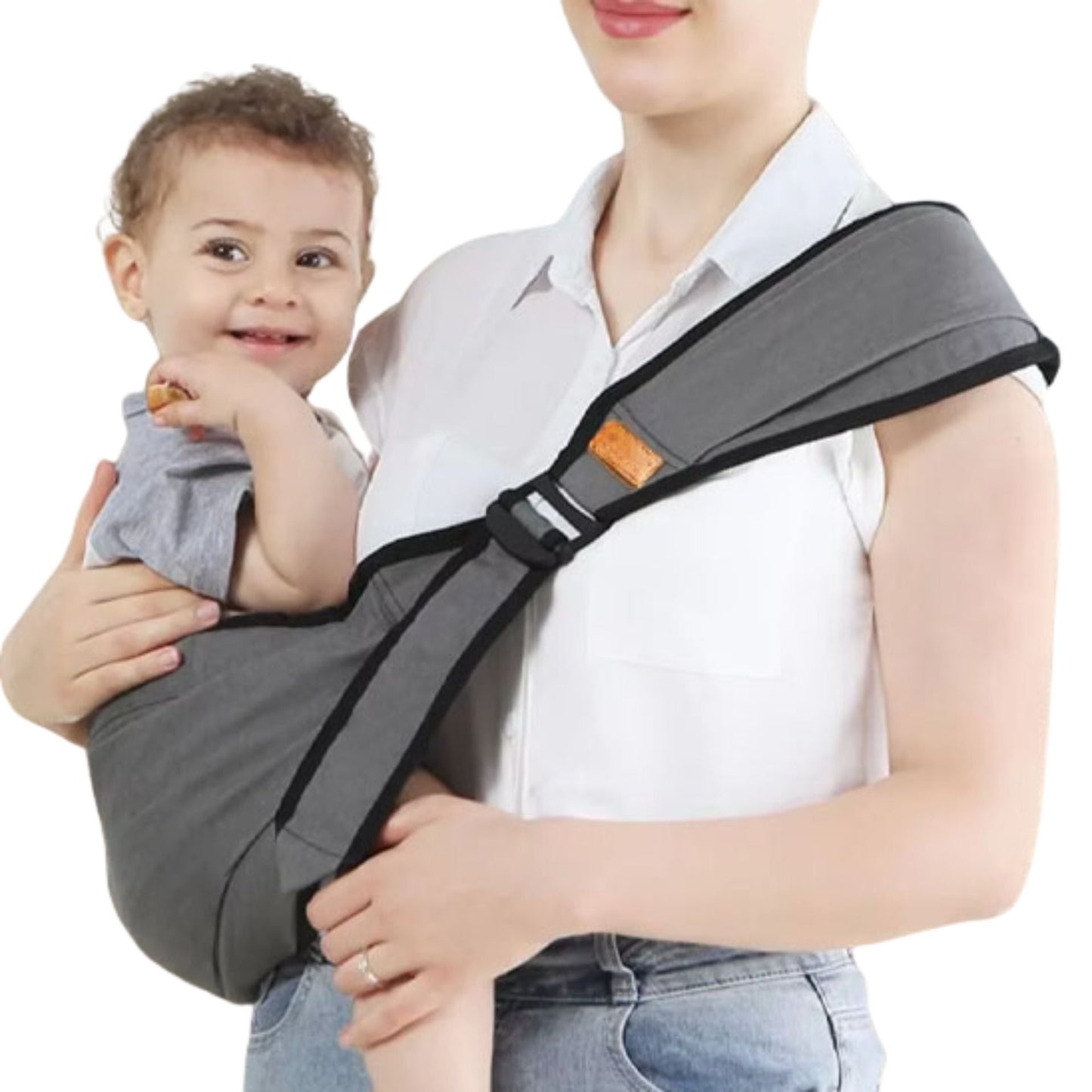 Porte bébé avec bébé installé, tissu bien ajusté pour un portage sécurisé