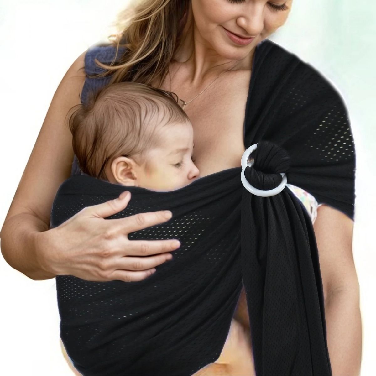 Sling echarpe de portage noir respirant en portage ventral serré
