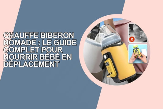 Chauffe biberon nomade avec affichage digital, utilisé pour nourrir bébé en déplacement depuis un sac à langer