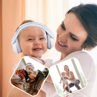 Casque anti bruit bébé blanc, léger et portable, parfait pour protéger les oreilles de bébé lors des déplacements