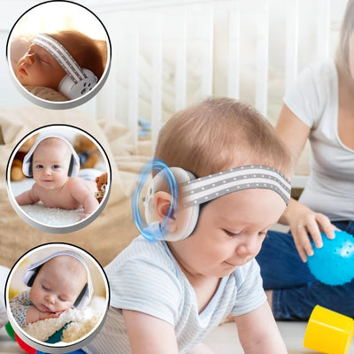 Casque anti bruit bébé blanc au style discret, idéal pour toutes les occasions, avec protection sonore intégrée