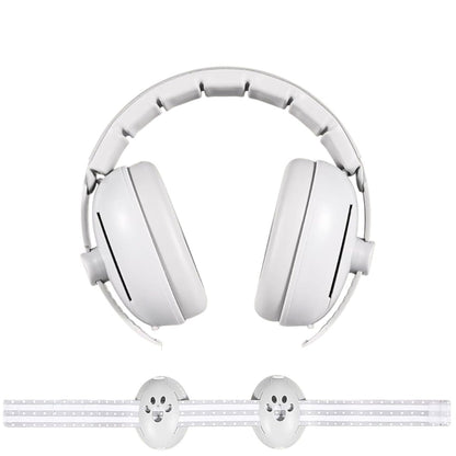 Casque anti bruit bébé blanc en face, structure symétrique et mousse apparente