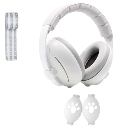 Casque anti bruit bébé blanc présenté seul de face, finition lisse et arrondie