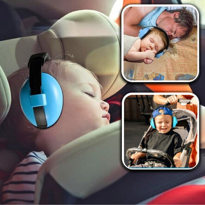 Casque anti bruit bleu pour bébé, offrant une isolation sonore optimale pour un confort apaisant avec QuietNest