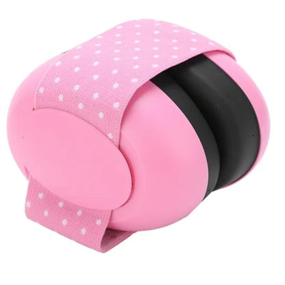 Vue frontale du casque anti bruit bebe rose avec design arrondi et léger