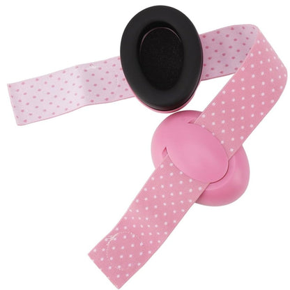 Casque anti bruit bebe rose vu de face avec structure légère et symétrique