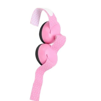 Casque anti bruit bebe rose vu de face, coussinets moelleux et design ergonomique