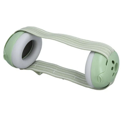 Casque anti bruit bébé vert frontal avec rembourrage apparent et silhouette symétrique