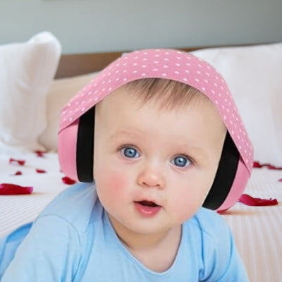 Casque antibruit bébé rose fabriqué avec des matériaux hypoallergéniques, sans BPA, respectueux de la peau délicate des tout-petits