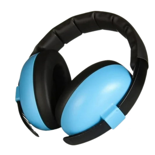 Casque anti bruit bébé vu de face avec coussinets épais et arceau souple