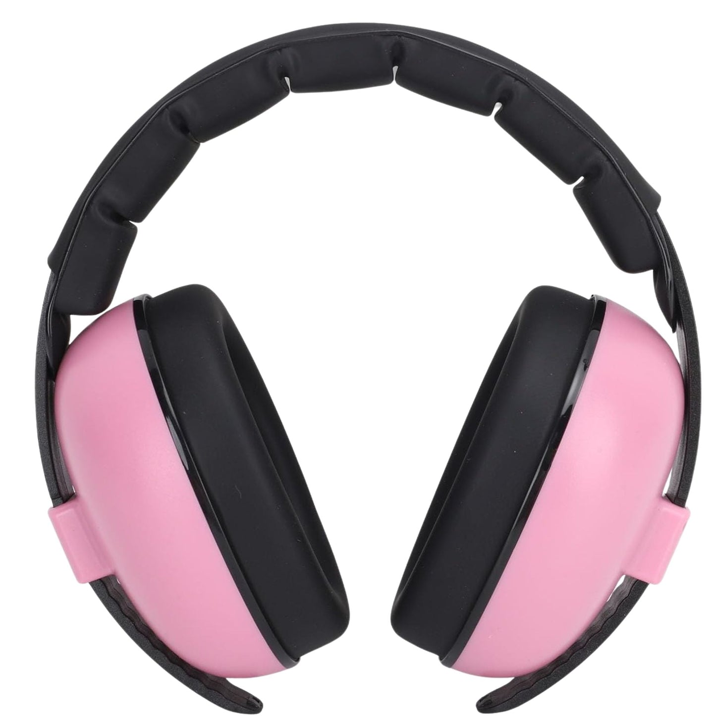 Casque anti bruit bébé vu de face avec détails lisses et oreillettes bien ajustées