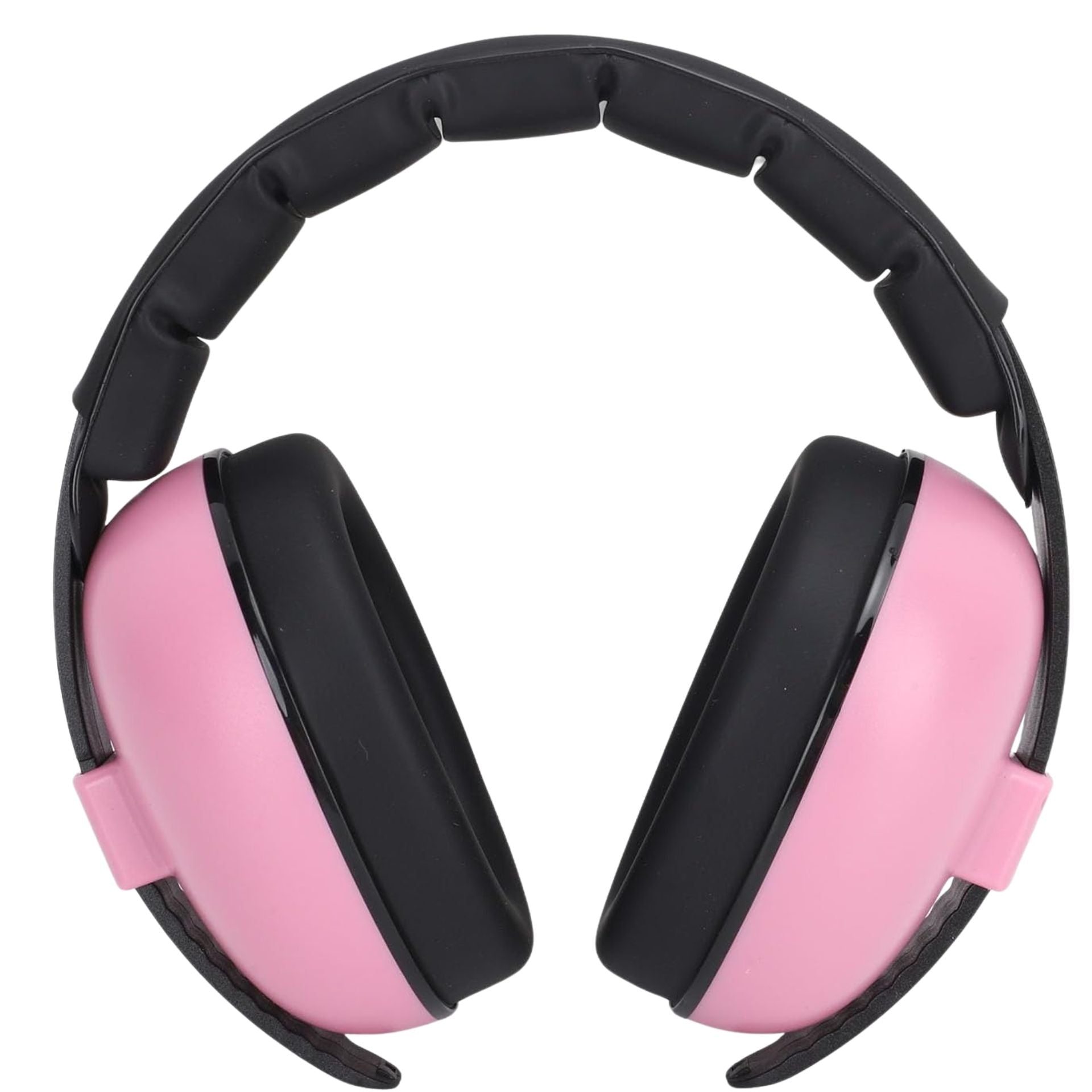 Casque anti bruit bébé vu de face avec détails lisses et oreillettes bien ajustées