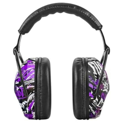 Casque antibruit enfant avec design artistique violet et blanc
