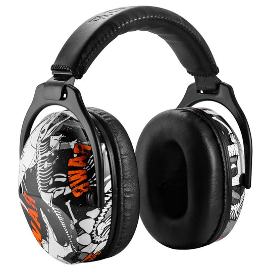 casque antibruit enfant avec motif dinosaure vue de trois-quarts