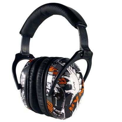 casque antibruit enfant noir et orange ajustable vue inclinée