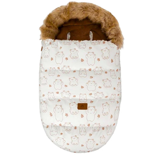 chanceliere bebe motif ourson beige, capuche doublée de fausse fourrure marron clair