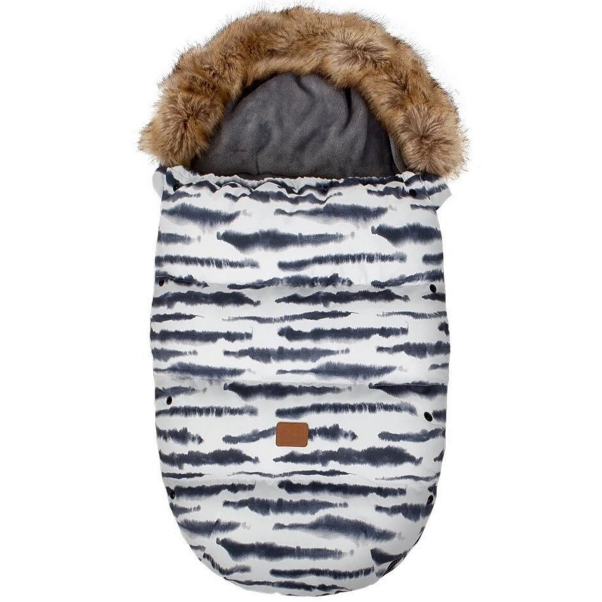 chanceliere bebe motif peinture encre, capuche fourrée et intérieur gris foncé