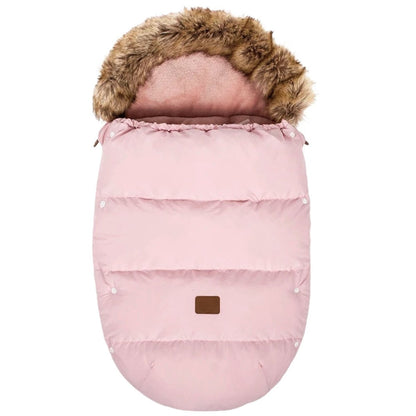 chanceliere bebe rose pale ouverte, capuche fourrée et intérieur molletonné doux