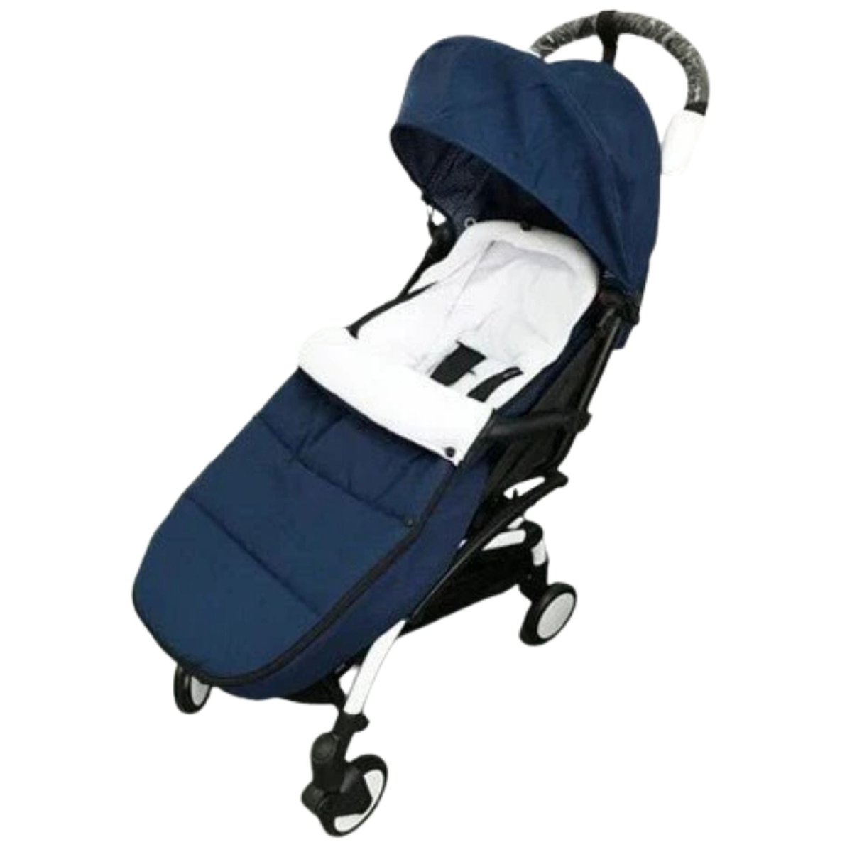 chanceliere bebe bleu foncé avec capote ouverte, version légère en position assise