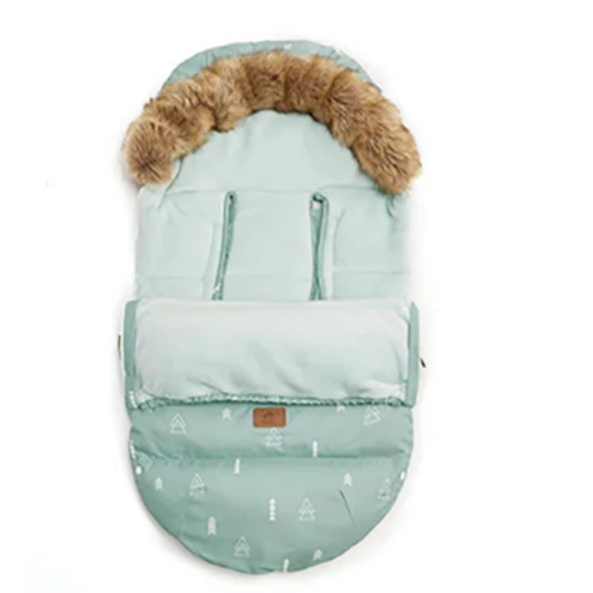 chanceliere bebe triangle vert noir marron ouverte en deux avec capuche visible et rebords épais