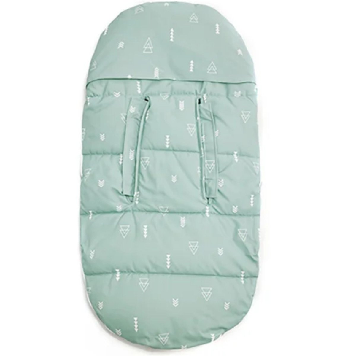 vue arrière d’une chanceliere bebe triangle vert noir marron montrant les fentes harnais