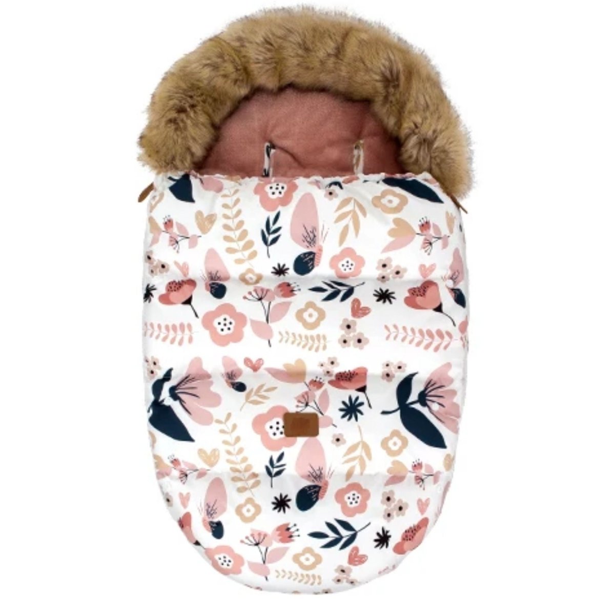 chanceliere motif fleuri avec capuche fausse fourrure et doublure rose