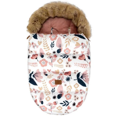 chanceliere motif fleuri avec capuche fausse fourrure et doublure rose