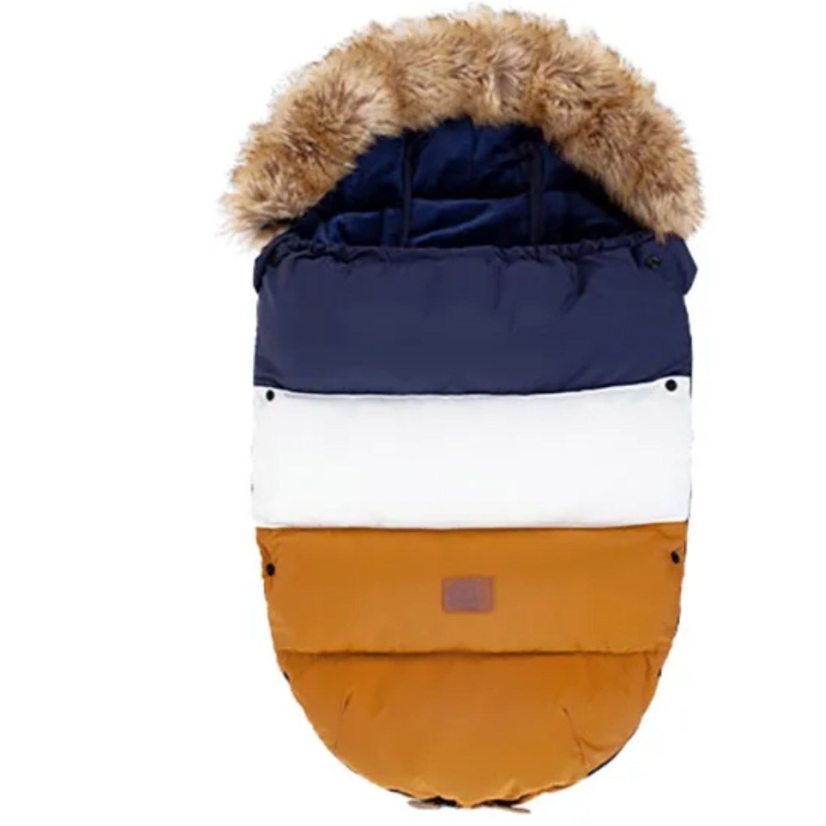 chanceliere tricolore bleu marine, blanc et marron avec col fausse fourrure