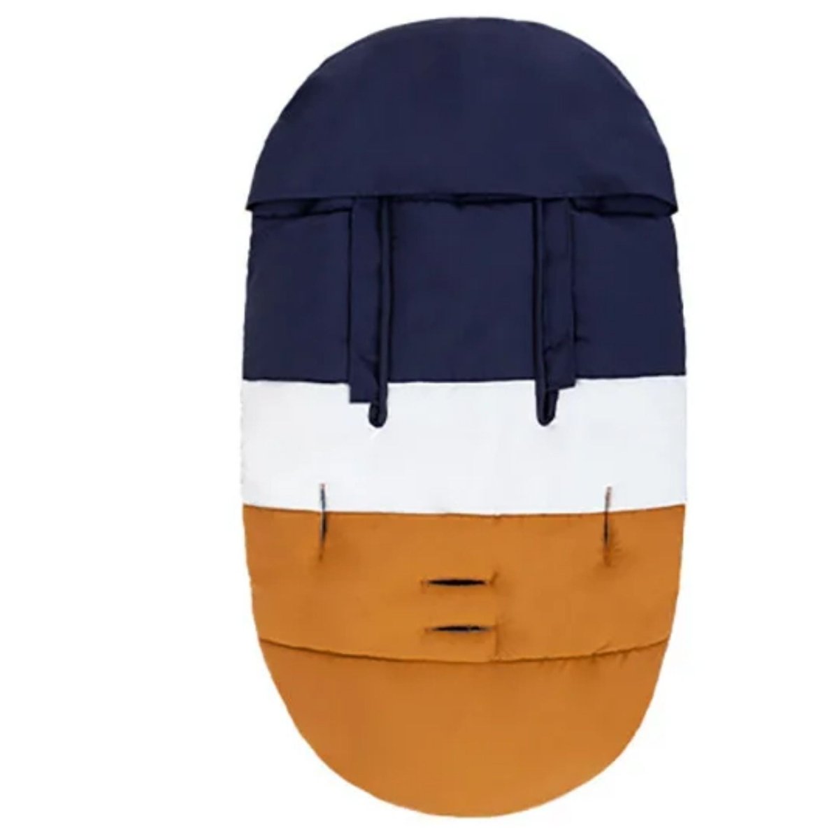dos de chanceliere tricolore bleu marine, blanc et marron avec fentes pour poussette