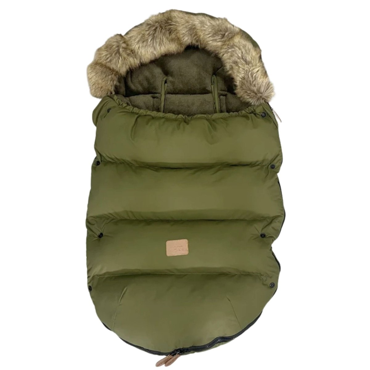 chanceliere vert armée avec capuche fausse fourrure et matelassage horizontal