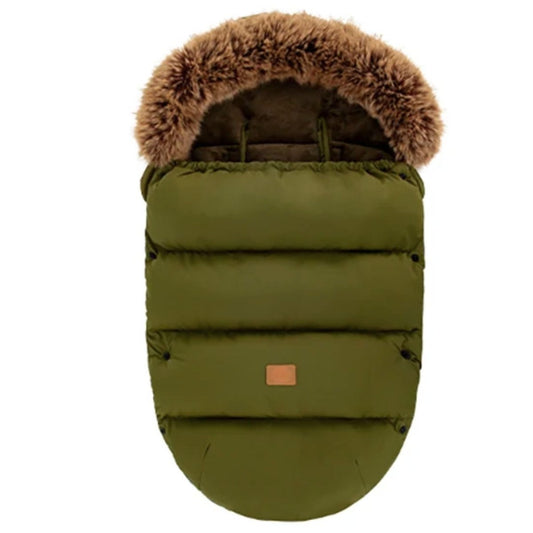 chanceliere vert armée matelassée vue de face, col en fausse fourrure beige