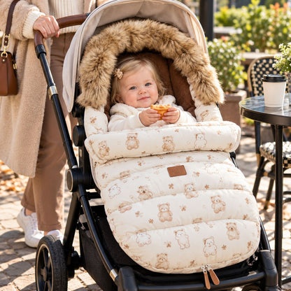 Chancelière hiver poussette beige avec col amovible et intérieur doux