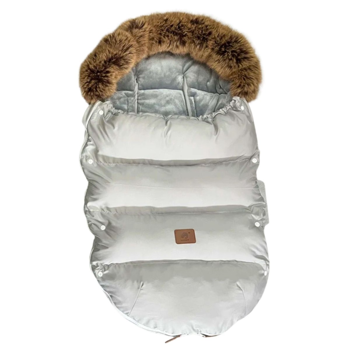chanceliere silver grey ouverte, doublure effet cocon et capuche bordée de fausse fourrure