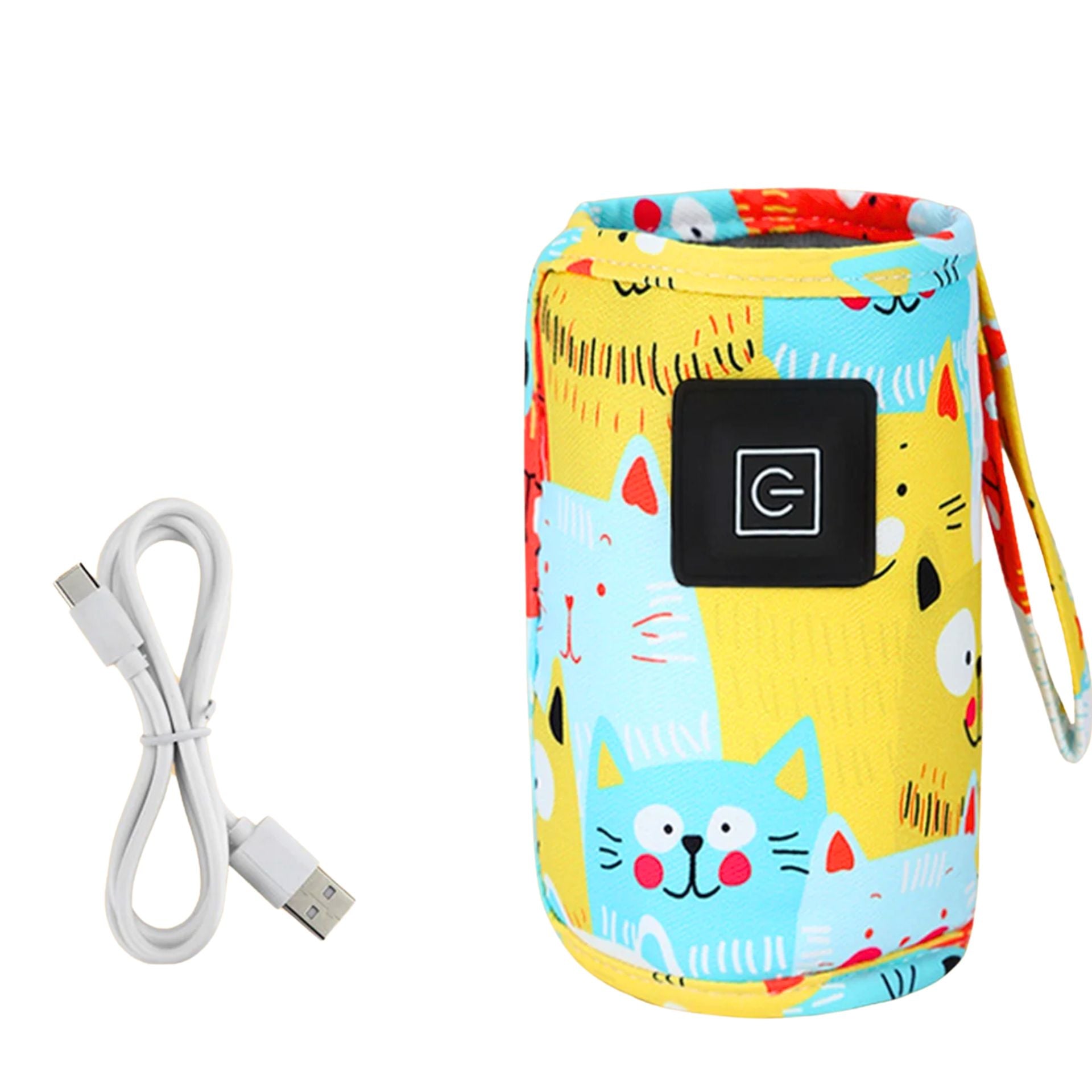 Chauffe biberon nomade jaune et bleu avec câble USB
