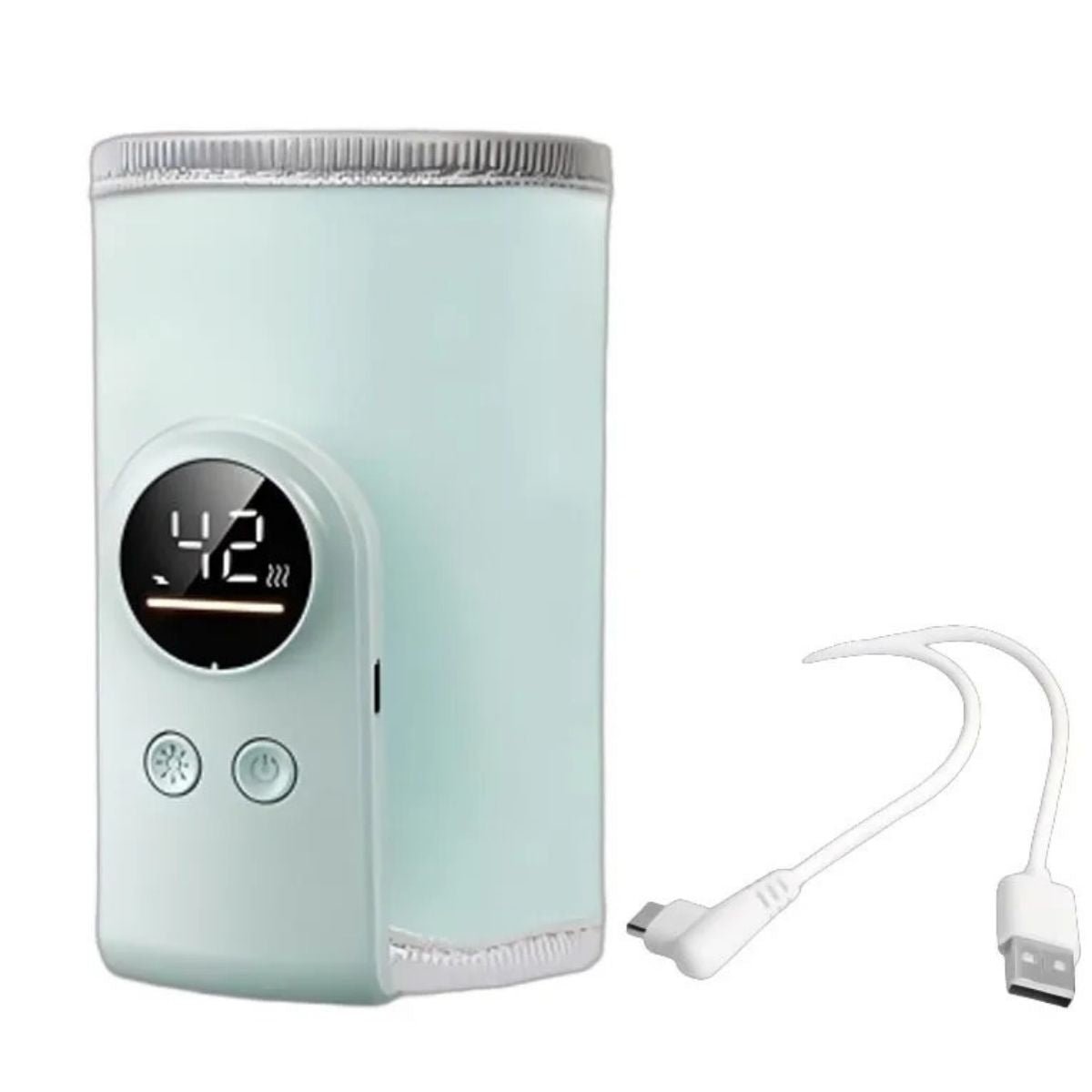 Chauffe biberon nomade vert pastel clair avec câble USB fourni