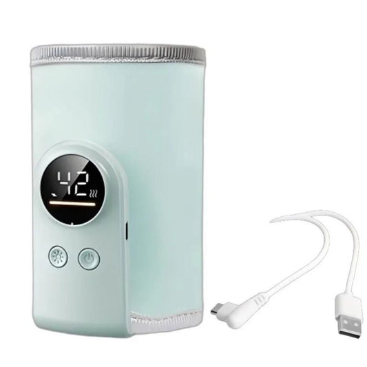 Chauffe biberon nomade vert pastel clair avec câble USB fourni