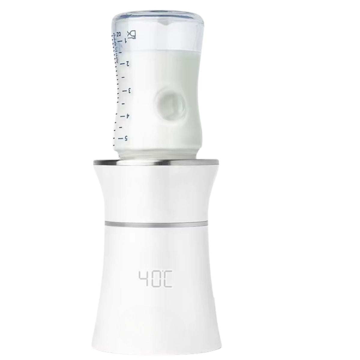 chauffe biberon nomade blanc avec biberon affichant 40°C