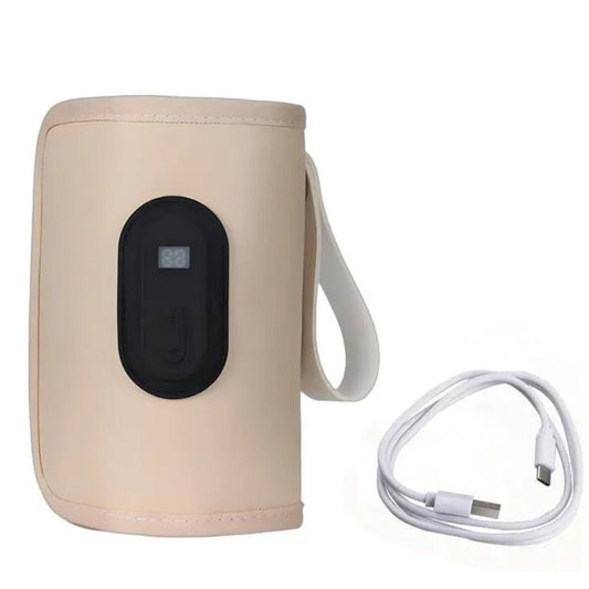 Chauffe-biberon nomade beige avec housse isolante multicouche et câble USB-C
