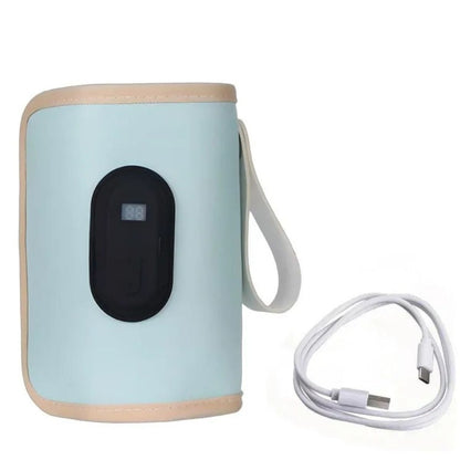 Chauffe-biberon nomade bleu avec housse isolante multicouche et câble USB-C