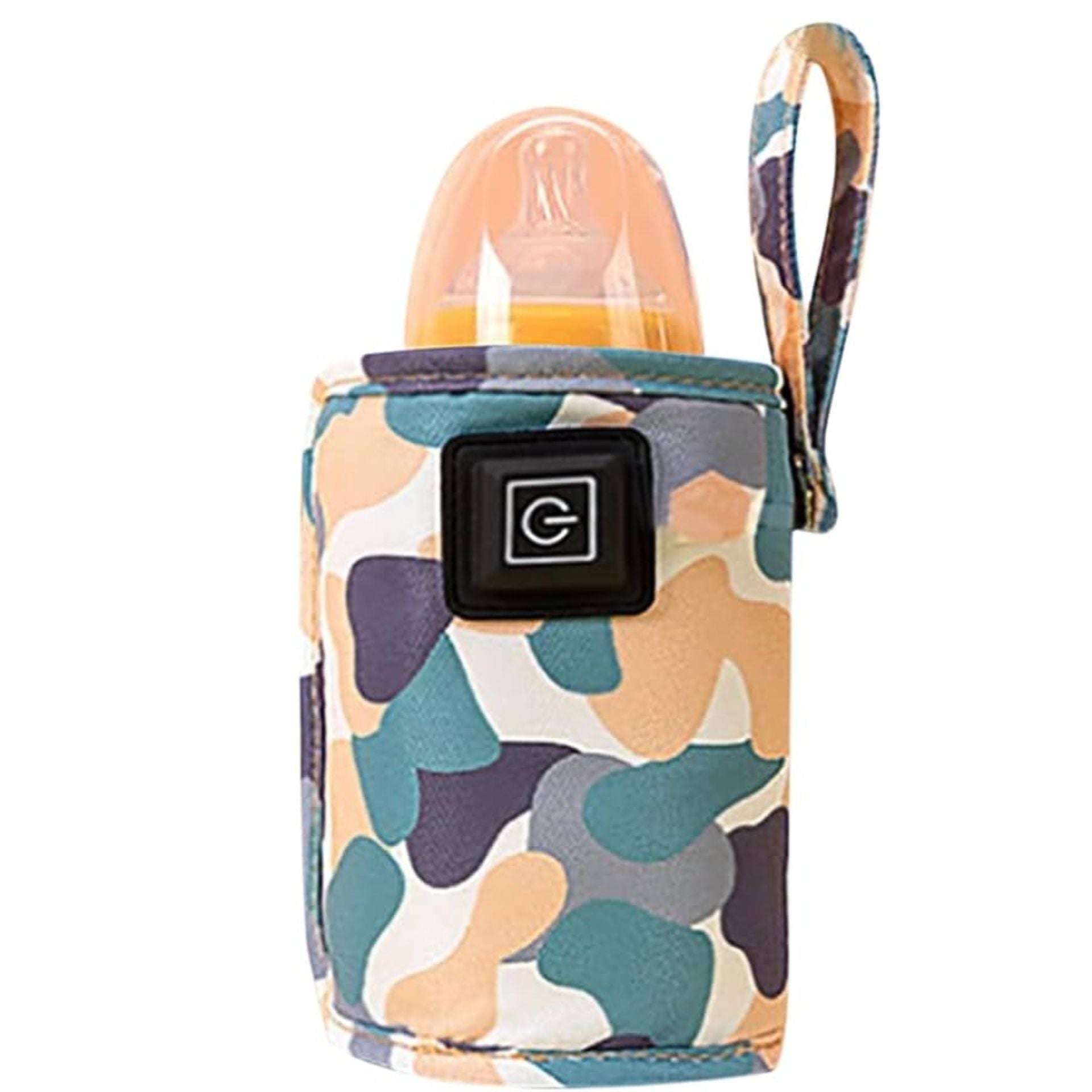 Chauffe biberon nomade camouflage blanc et vert bouton allumé
