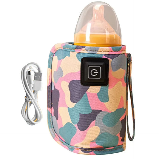 Chauffe biberon nomade camouflage rose avec câble USB