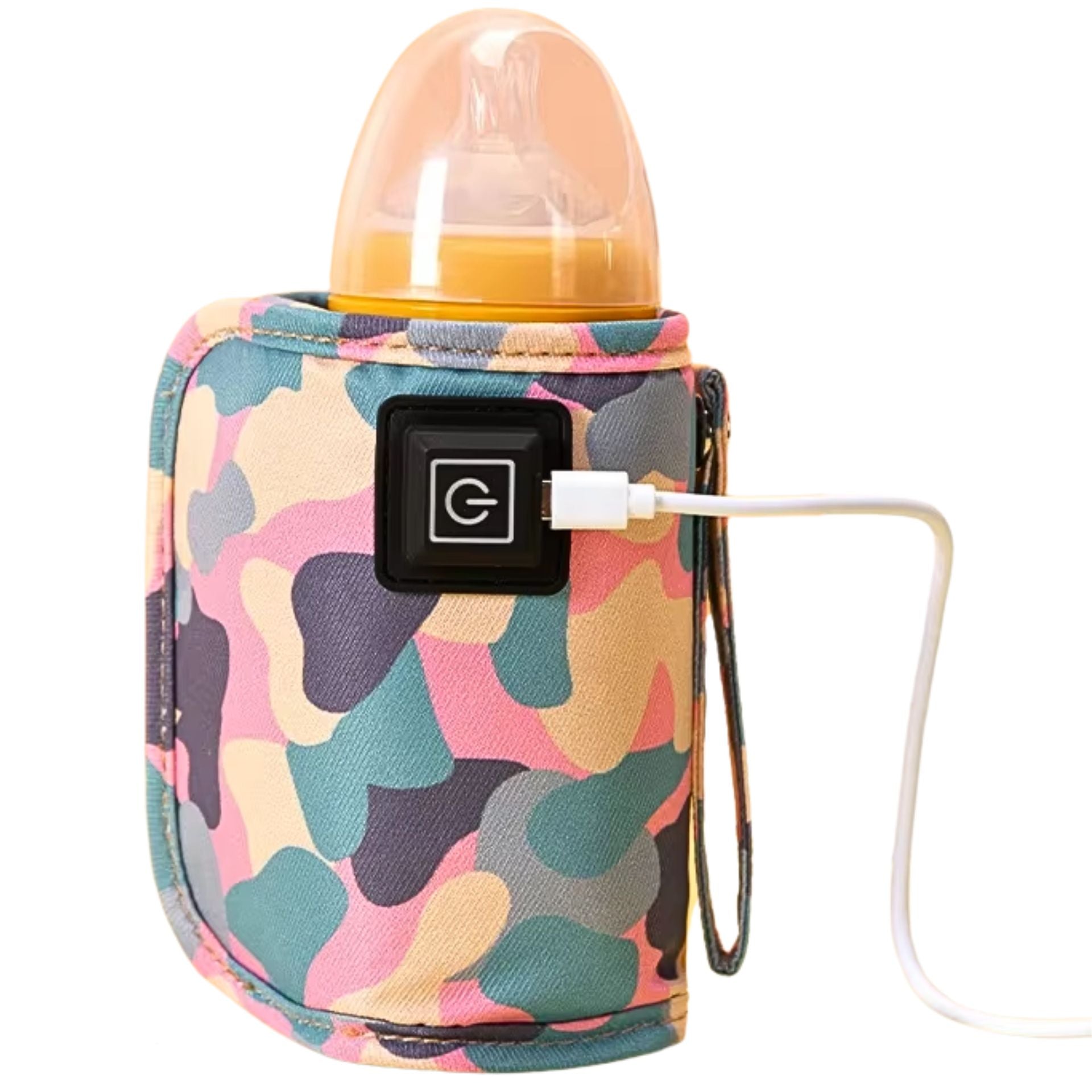 Chauffe biberon nomade rose connecté à un câble USB