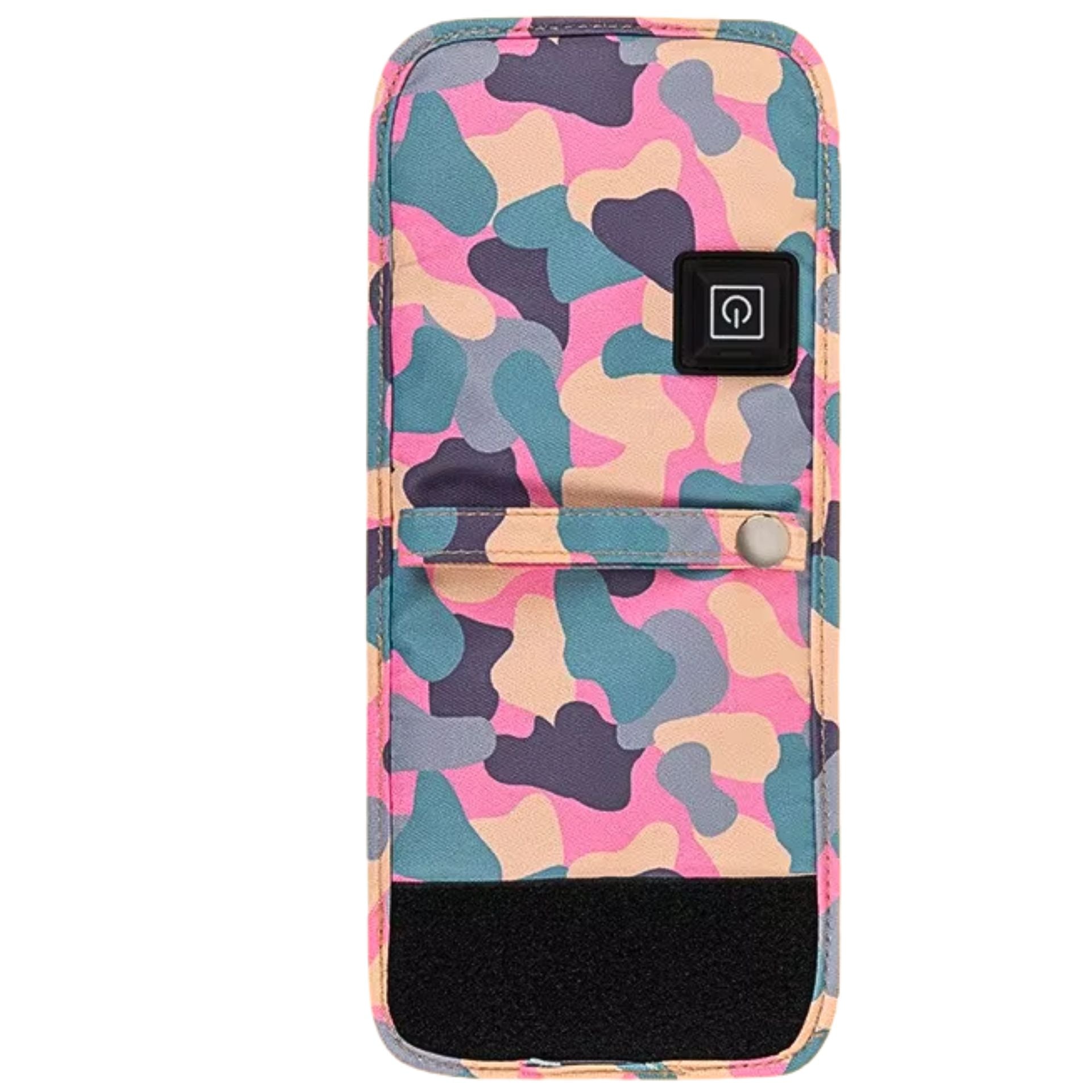 Chauffe biberon nomade camouflage rose vu de dos avec sangle pression