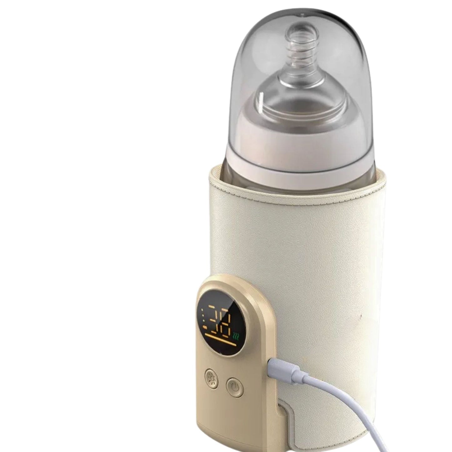 Chauffe biberon USB-C connecté, affichage LED 38°C visible, format portable