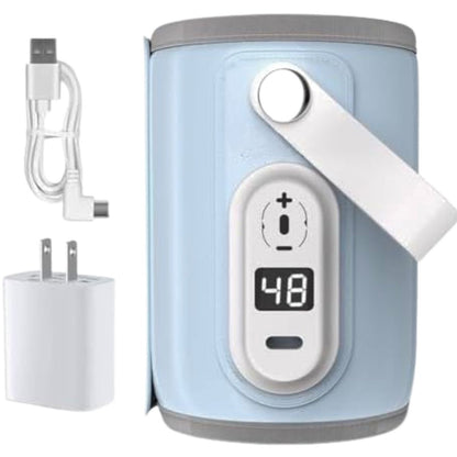 chauffe biberon bleu ciel pastel avec affichage 48 degrés et câble usb fourni